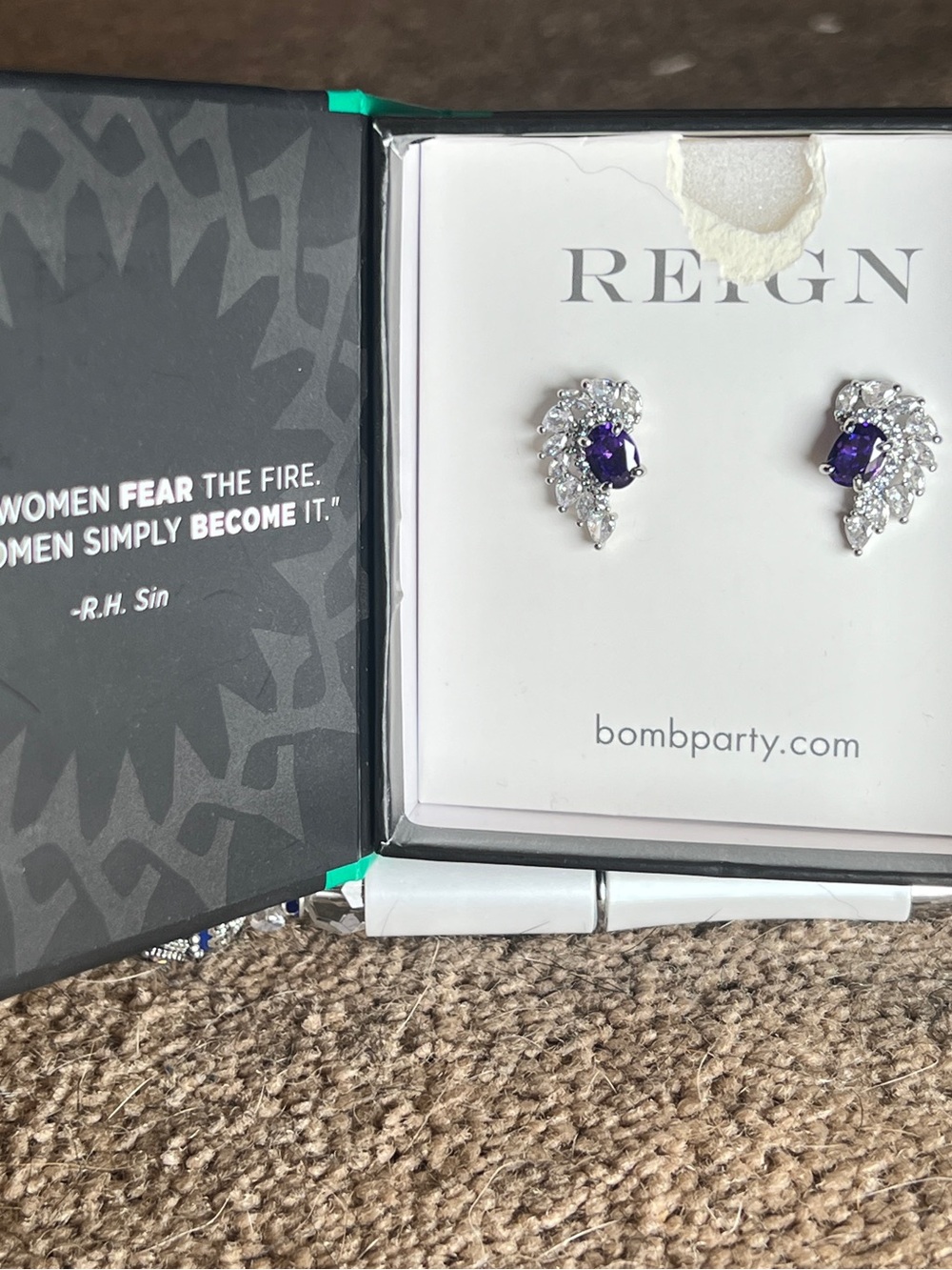 Bomb Party Reign Silver Plated Earrings with Dark Violet Cz